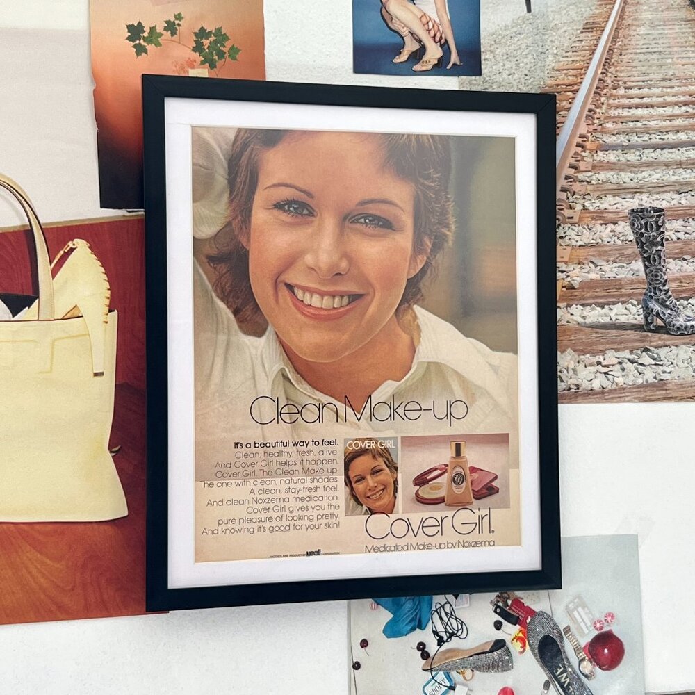 Vintage Covergirl Makeup Advertisement Framed Art Ad Home Decor Memorabilia